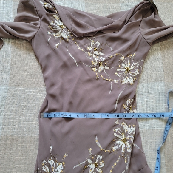 y2k Fairy Boho Regency Whismy Off The Shoulder Brown Embriodered Cocktail Dress - Picture 10 of 16
